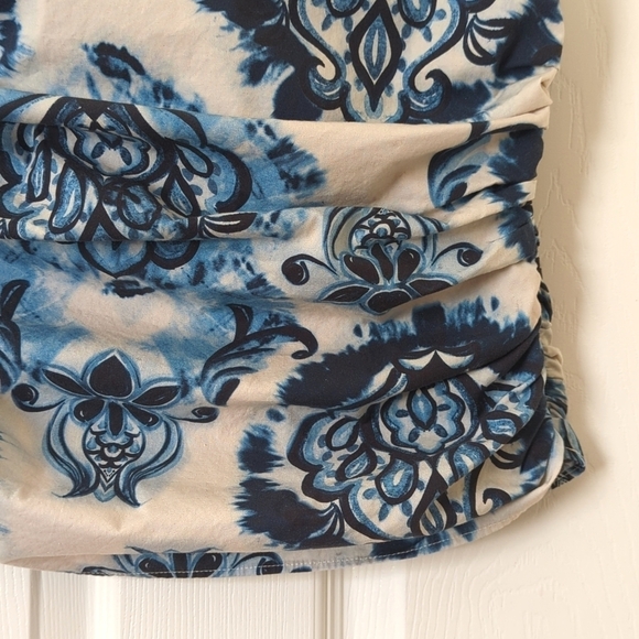 Zara Tie Dyed & Paisley Printed Square Neck Ruched Side Tank Top Blue Beige S - Picture 8 of 10